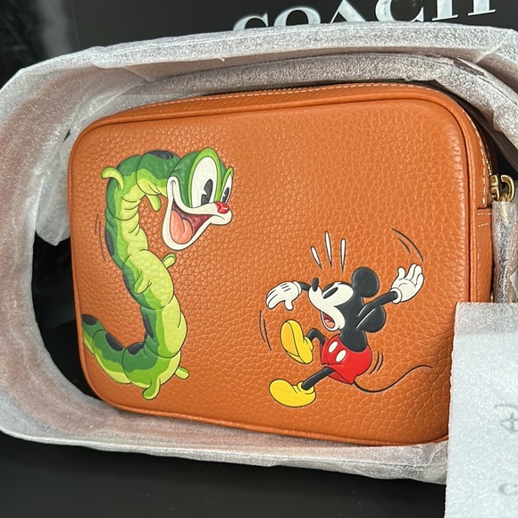 NWT Disney X Coach Flight Bag 19 Mickey Mouse Garden Caterpillar Purse Leather - Picture 9 of 9